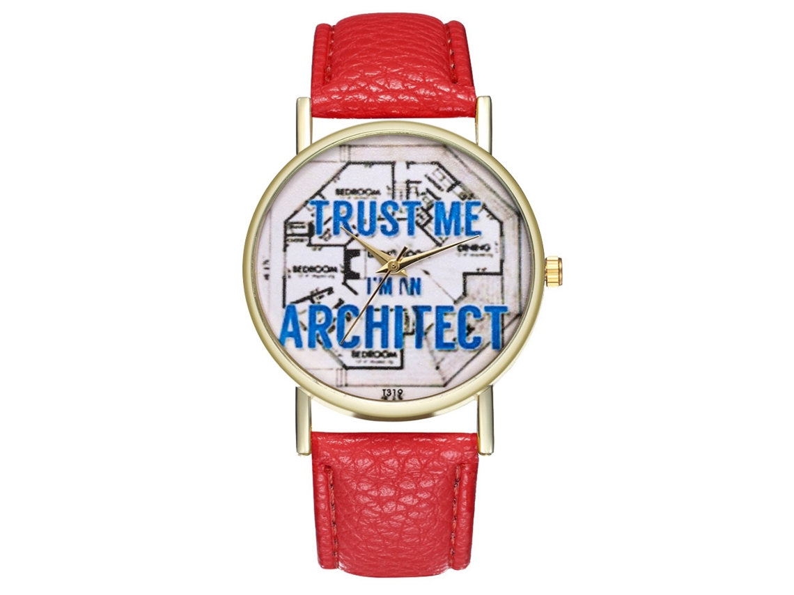 Relógio de Pulso Feminino Moderno Elegante Quartzo Pulseira Couro Pu Vermelho