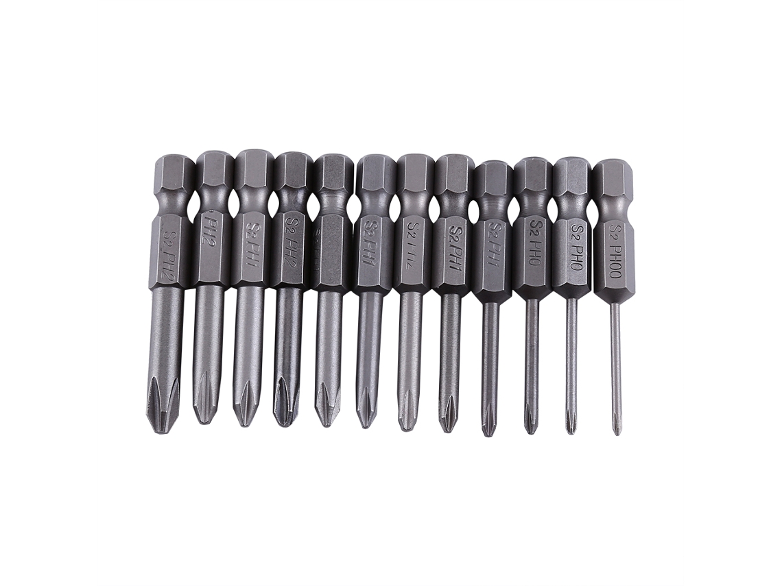 12pcs Bits Chave De Parafuso Phillips Cruzado Magnético 50mm S2 Liga 1/4 Polegada Hexagonal