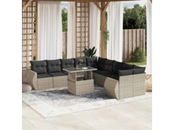 Vidaxl 11 Pcs Conjunto Sofás De Jardim C/ Almofadões Vime Pe Cinzento