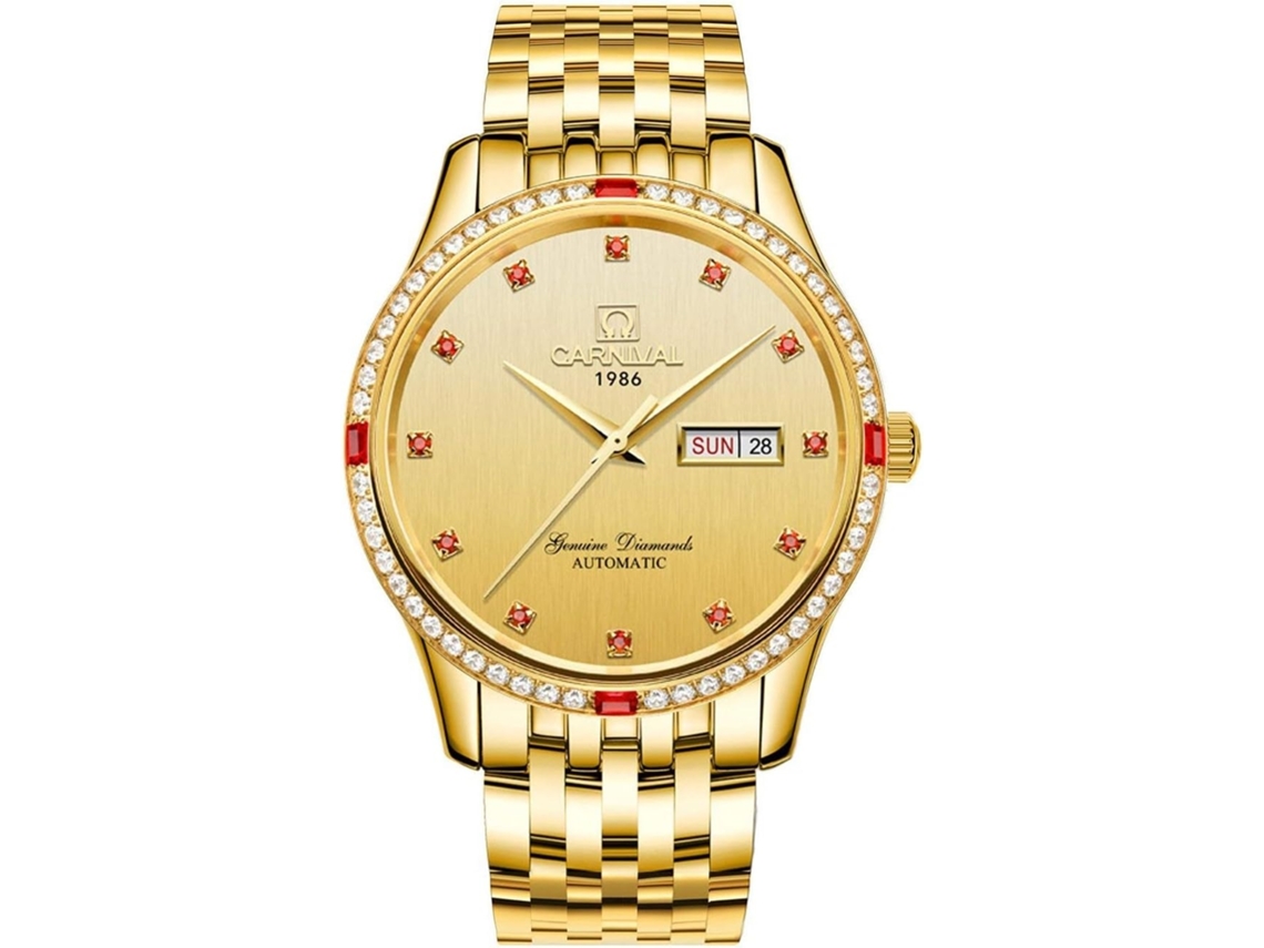 Lurelia Relógio Mecânico, Automático, Data/calendário, Detalhes Com Strass, Aço Inoxidável, Dourado