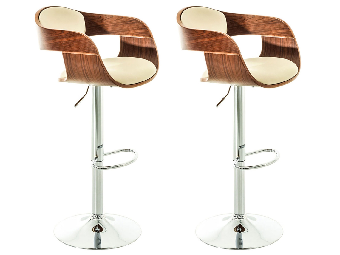 Conjunto De 2 Bancos De Bar Kingston Em Imitação De Pele Nogueiro/creme Clp