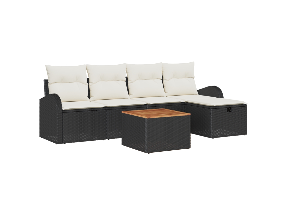 Conjunto 6 Conjunto De Sofás Para Exterior Vidaxl Preto Vime Pe (55 X 55 X 37 Cm)