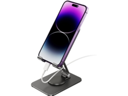 Suporte Para Celular De Mesa Em Alumínio, Giratório 360° E Dobrável, Compatível Com Iphone 15, 14, 13, 12, Tablets Pro E Outros.