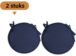 Conjunto‑2 Almofadas Redondas De Espuma Espessa Com Correias, Tecido Liso, Diâmetro 30 Cm, Azul‑marinho, Para Cadeiras E Banquetas