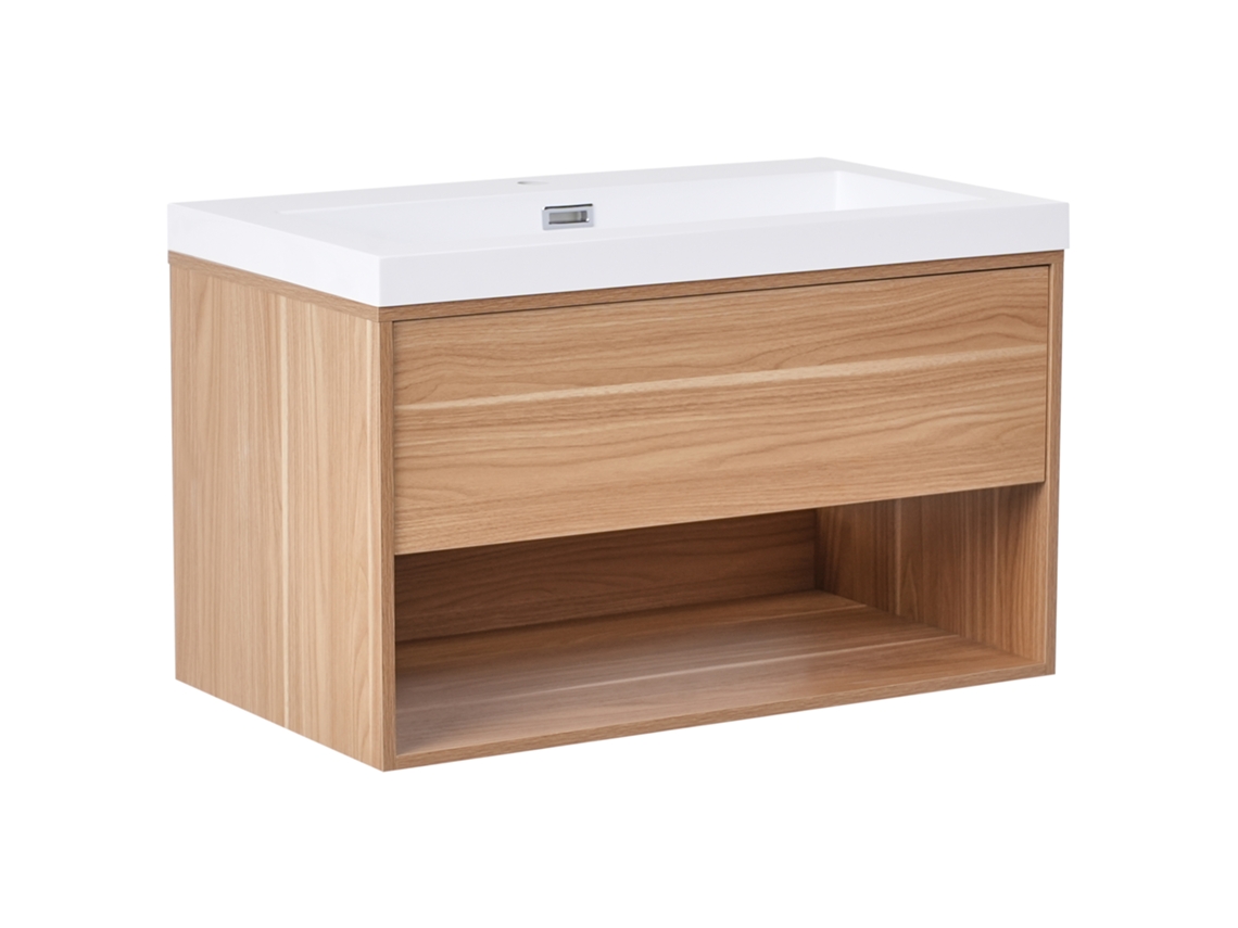 Móvel De Casa De Banho Suspenso Com Lavatório BELIANI Berbice De Mdf Castanho Claro 80x46x45