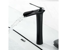 KOFIHETY Misturador De Banheiro Moderno Em Preto Fosco Com Cascata, Altura Do Bico 235mm, Misturador De Latão Com Entrada G 3/8, Água Quente E Fria