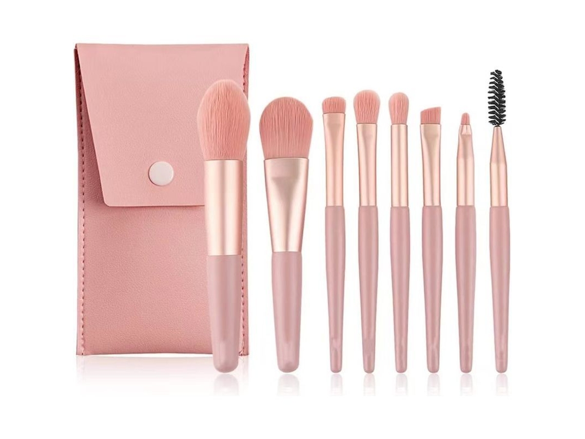 Conjunto de 8 Pincéis de Maquiagem para Olhos e Lábios em Rosa de Qualidade Superior