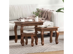 Vidaxl Mesa De Ninho 3 Unid. Castanho Madeira De Mogno Maciça