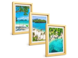 Composição De Quadros Praias, Palmeiras, Água Cristalina Espelharte (3 Peças 20x30 Cm)
