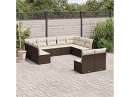 Vidaxl 11 Pcs Conjunto Sofás De Jardim C/ Almofadões Vime Pe Castanho