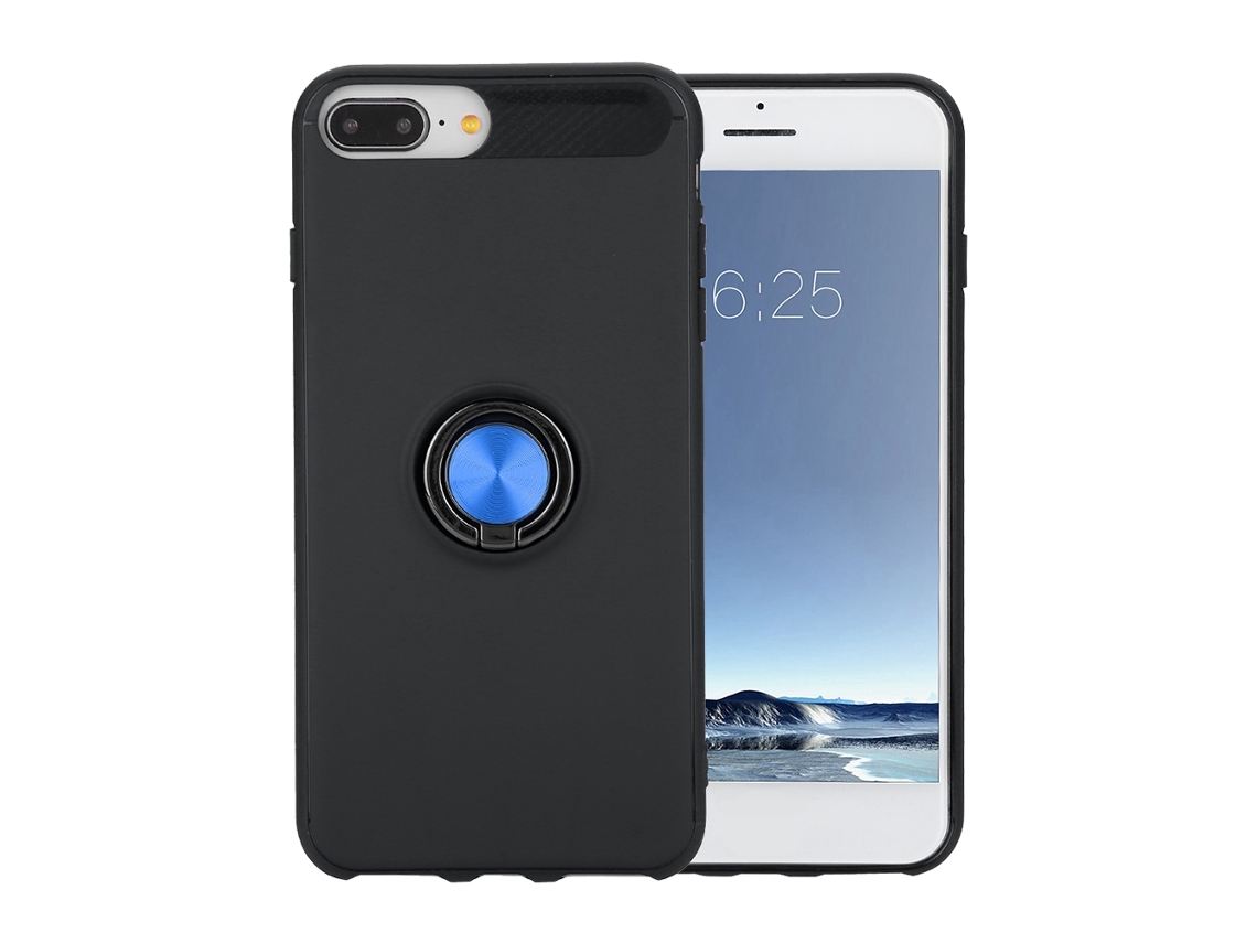 Capa de Telefone EOOCOO para iPhone 6/7/8 Plus, preta com anel azul