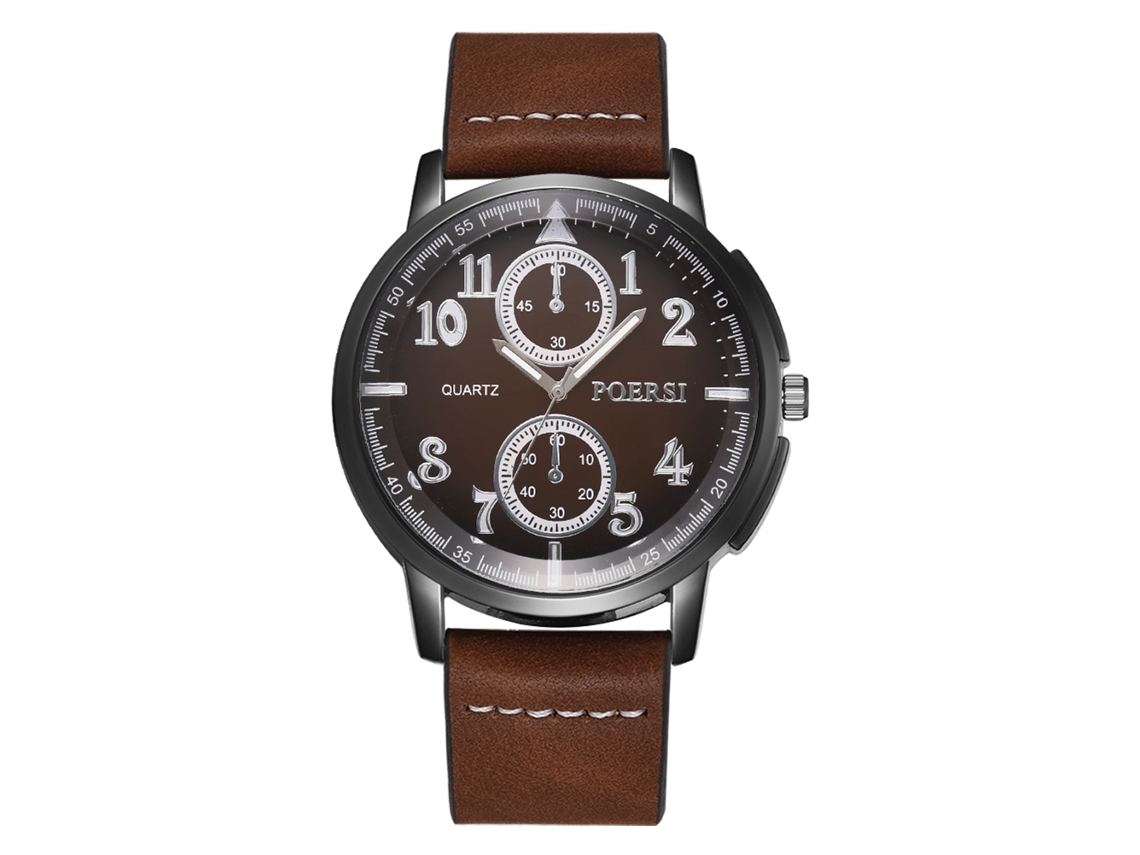 Relógio Masculino de Negócio Simples Pulseira Pu Quartzo Café Resistente a Arranhões