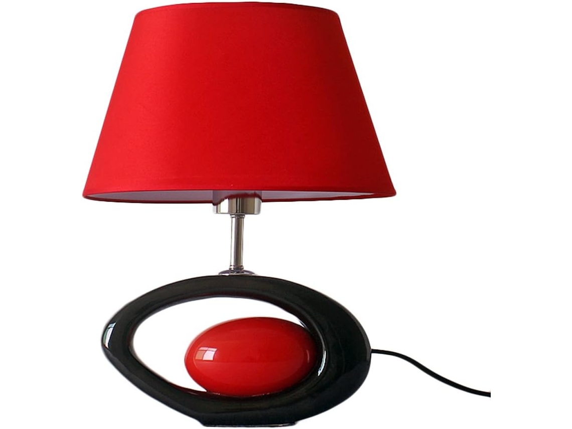 Abajur De Mesa Moderno Preto Com Corpo Oval Em Cerâmica E Cúpula Vermelha, Soquete E27, Para Sala De Estar, Quarto Ou