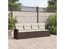 Vidaxl 4 Pcs Conjunto Sofás De Jardim C/ Almofadões Vime Pe Castanho