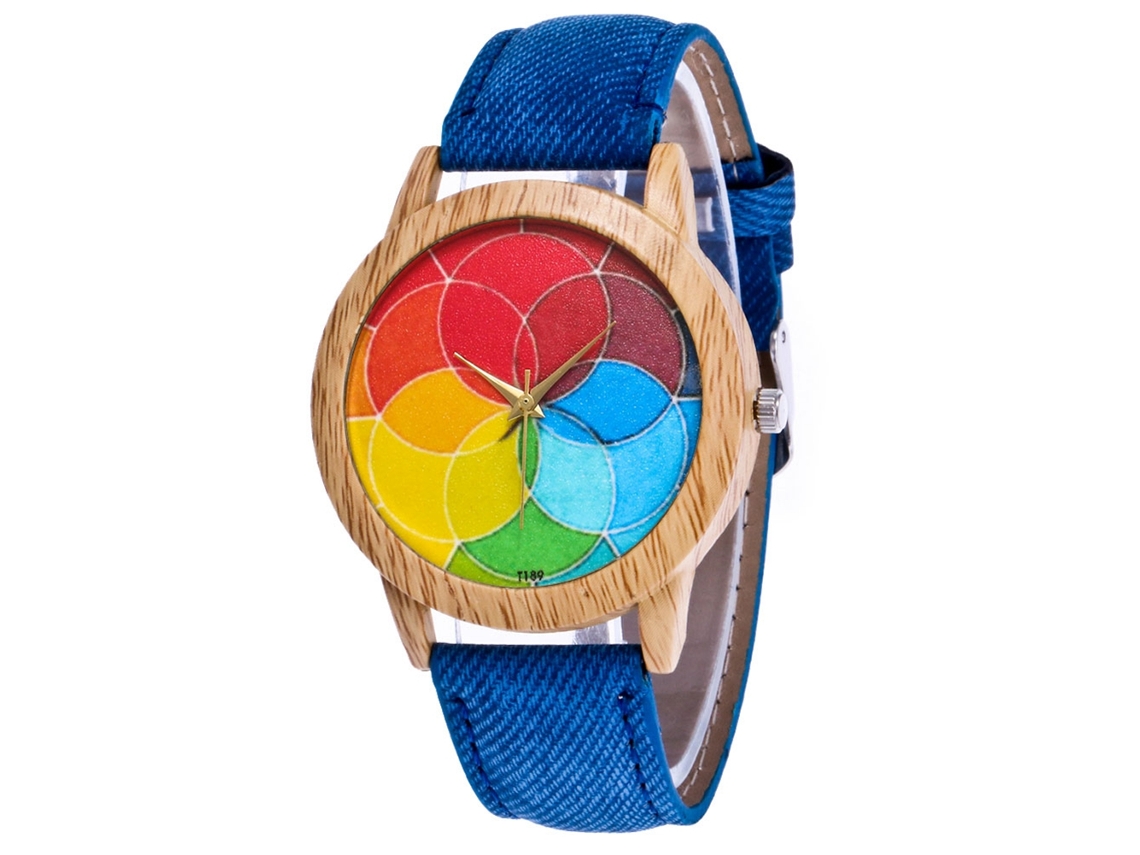 Relógio de Pulso Casual Zhoulianfa com Pulseira de Vaqueiro e Padrão Colorido Azul