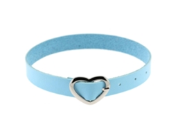 Colar Choker Punk Pingente Coração Azul Claro