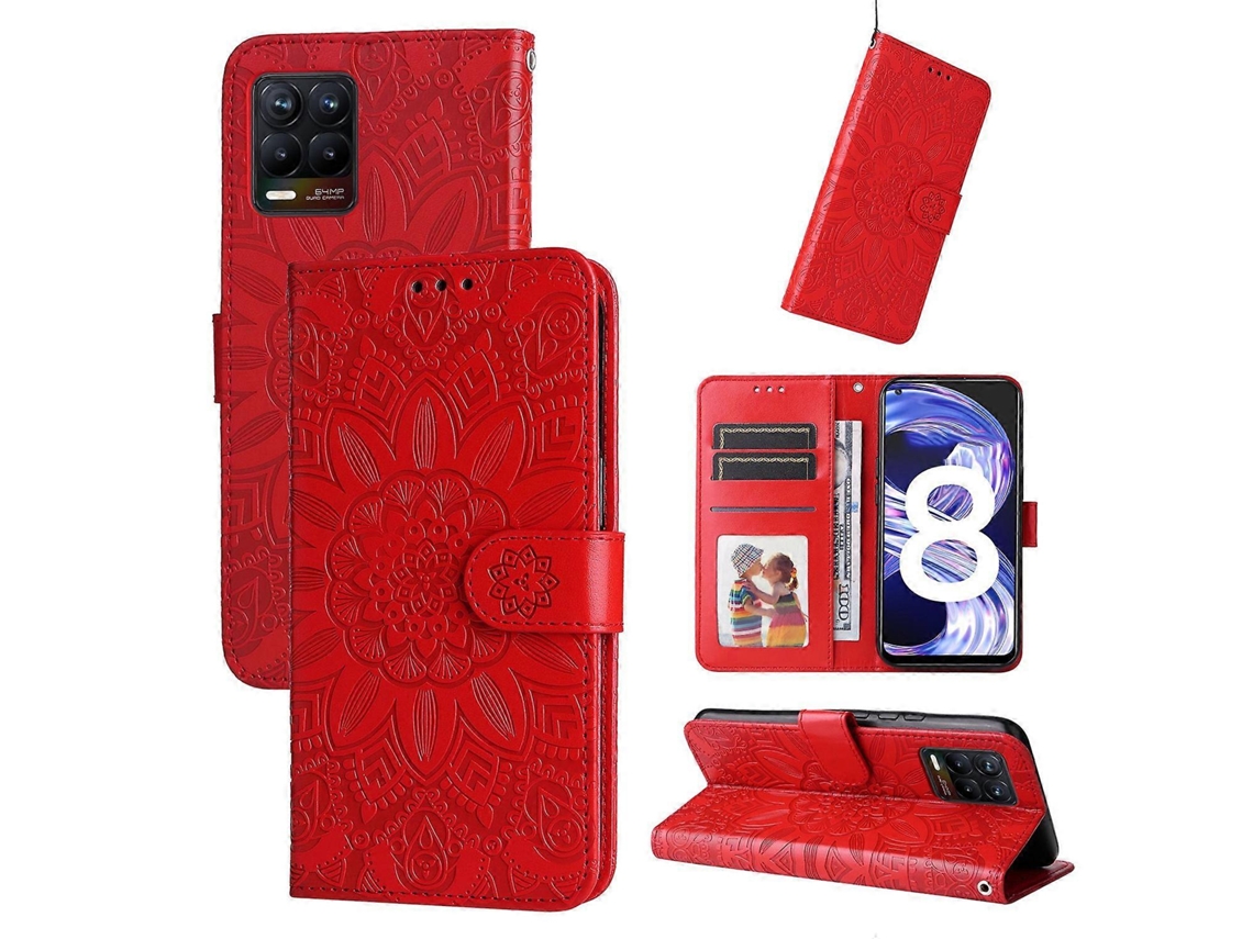 Capa De Couro Com Estampa De Girassol Em Relevo Para Oppo Realme 8 4g/8 Pro