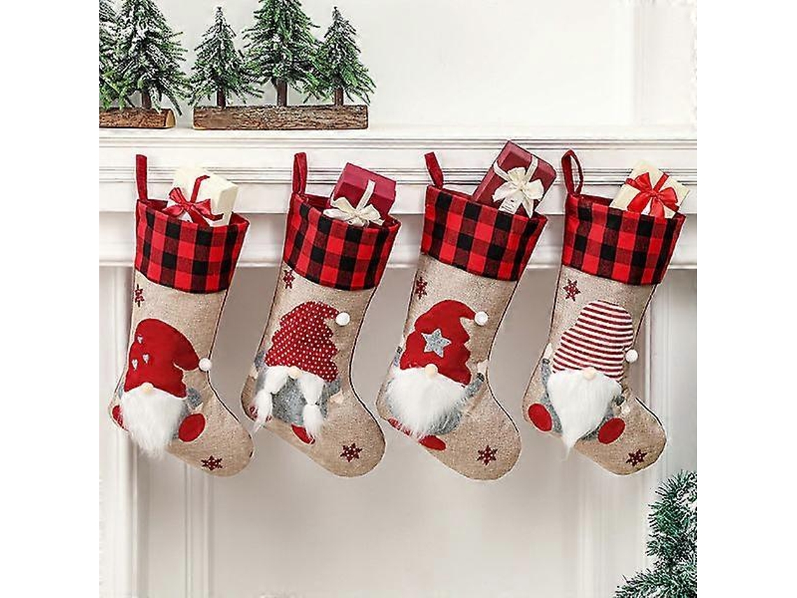Conjunto De 4 Sacolas De Presente De Natal Com Estampa De Gnomo Velho Sem Rosto. Hengjian