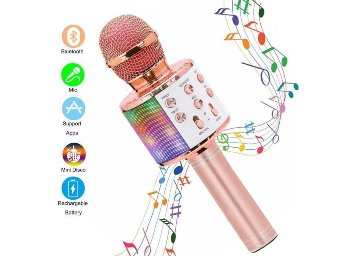 Microfone De Karaokê Sem Fio Bluetooth Portátil Led