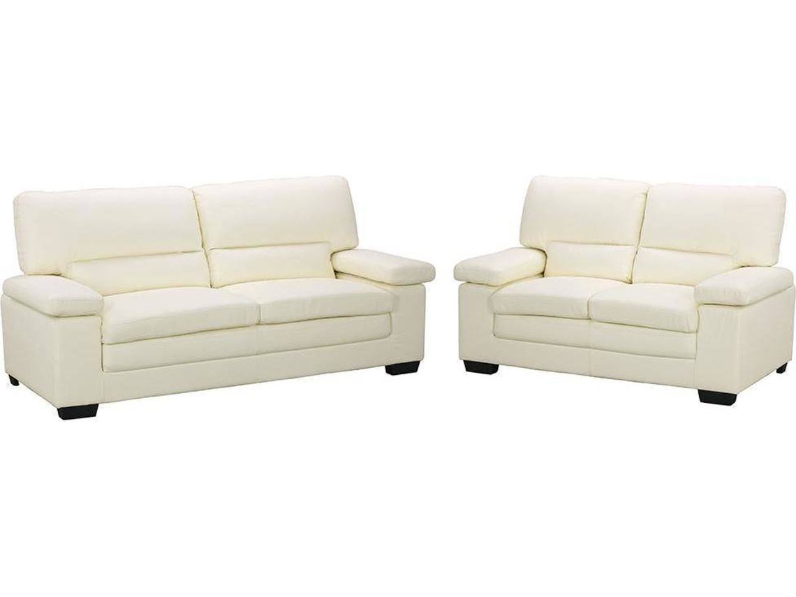 Conjunto Sofá Fixo Mimas II VENTE-UNIQUE.PT (Marfim - Pele - 210x89x97 cm)