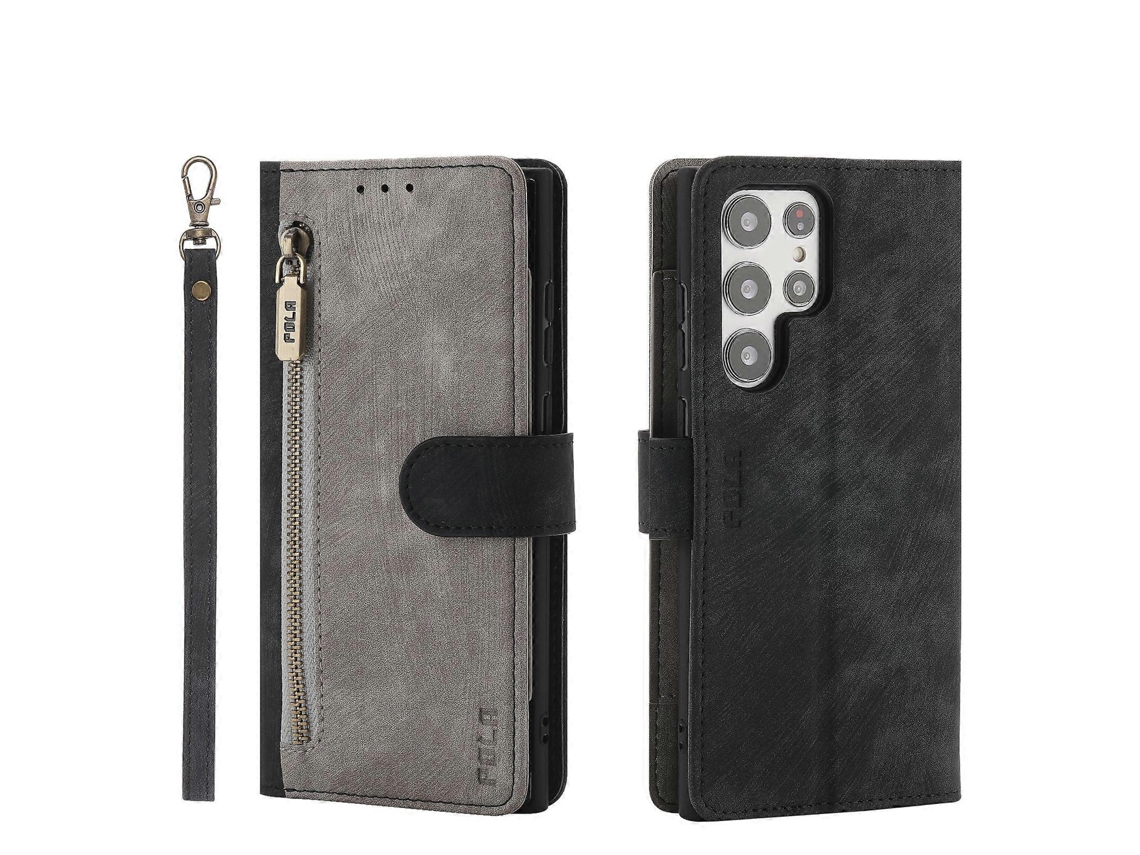 Capa De Couro Com Zíper E Rfid Pola Bicolor Para Samsung Galaxy S22 Ultra 5g