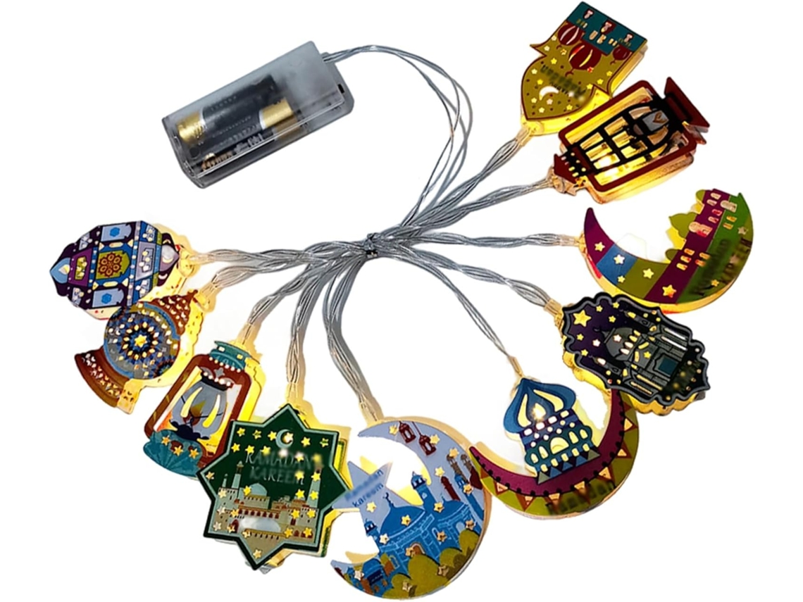 20 Luzes De Led Em Formato Lua E Estrela Para O Eid Mubarak, Cordão