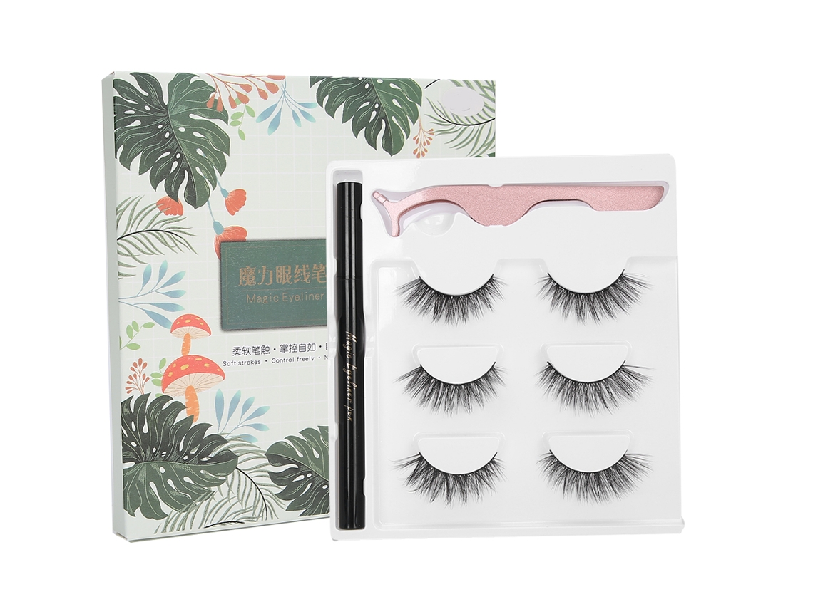 Conjunto De Ferramentas De Maquiagem Com Eyeliner Líquido Autoadesivo, Cílios Falsos E Pinça E25 Caixa Verde