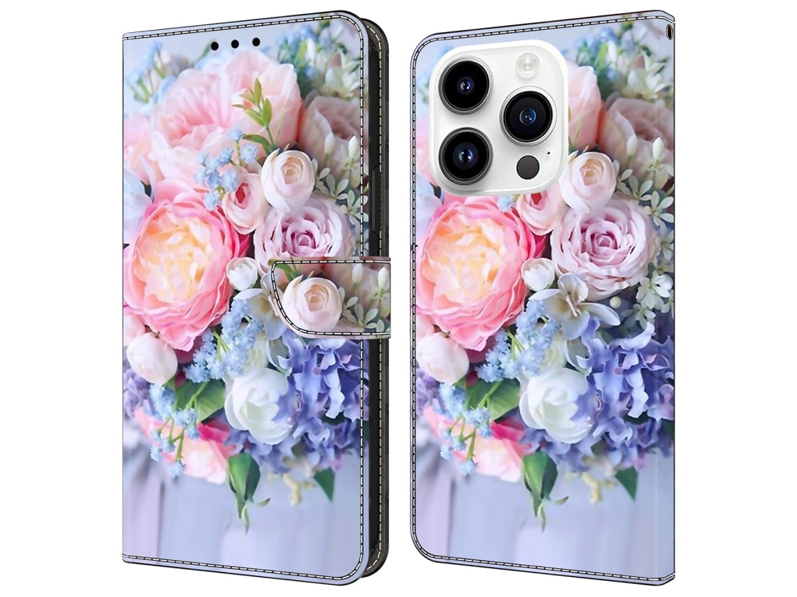Capa Em Couro Pu Magnético Para Apple Iphone 16 Pro Max - Flor Colorida