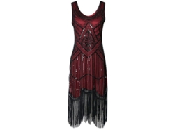 2026 vestido Flapper Anos 20 para Mulher com Franges Longas e Strass Traje Gatsby Vintage M Negro Rojo