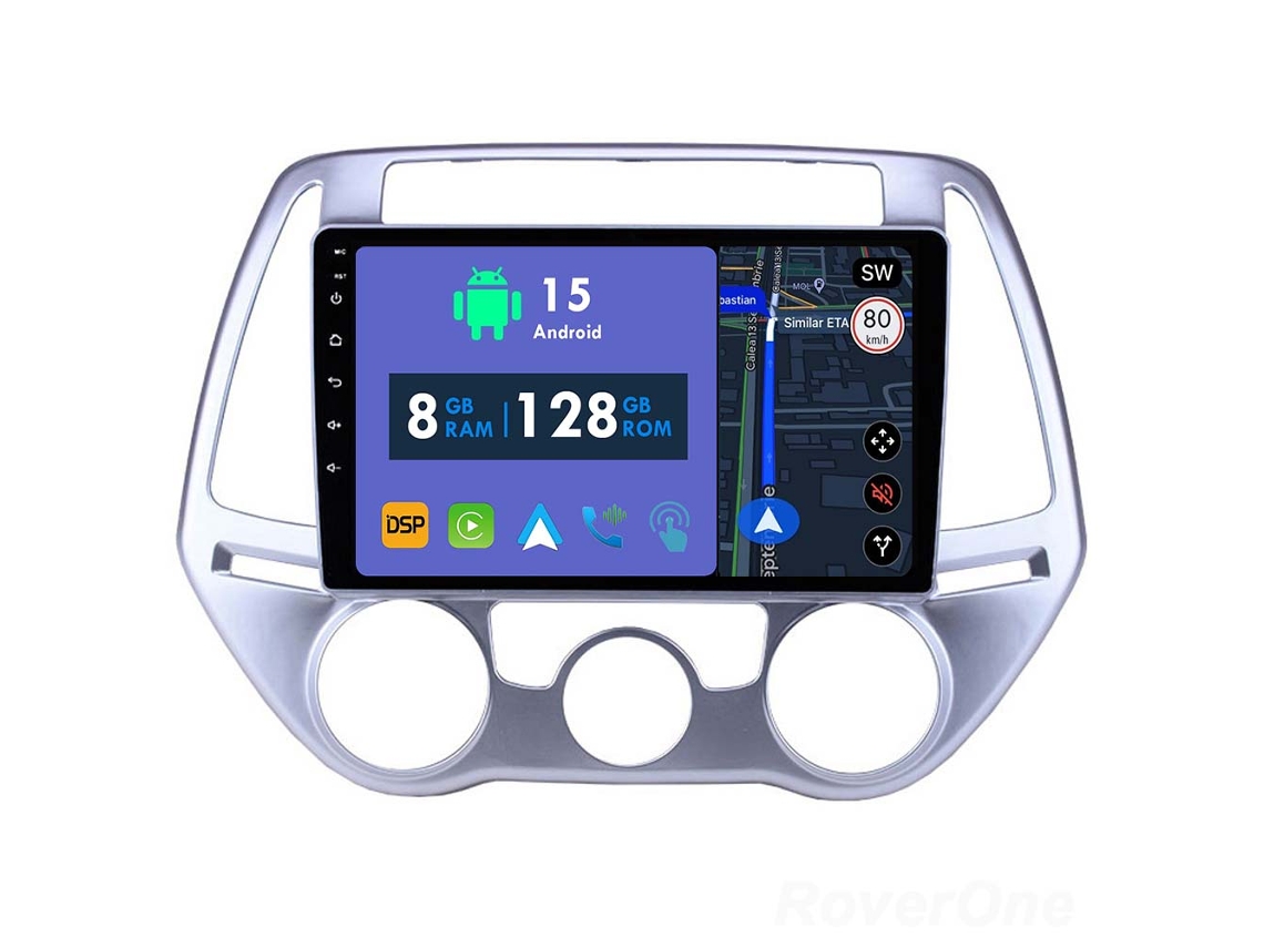 Auto Rádio Carro Bluetooth Autoradio 8GB RAM 128G ROM CarPlay Navegação GPS Ecrã Táctil RoverOne para Hyundai i20 PB 2012-2014  