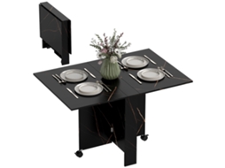 Mesa de jantar dobrável com rodas, 2 alas, acabamento mármore 120x80x73 cm Preto