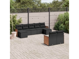Vidaxl 9 Pcs Conjunto De Sofás P/ Jardim C/ Almofadões Vime Pe Preto
