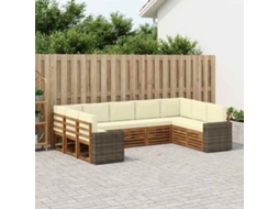 Vidaxl Conjunto De Sofá Sectional 9 Pcs Natural E Creme Poliéster
