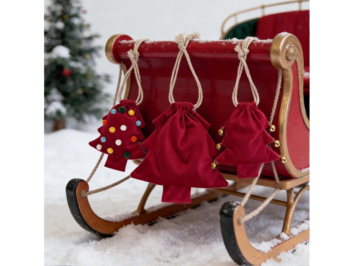 Bolsa De Presente Forma Árvore De Natal, Com Pompons, Poliéster, Reutilizável Para Presentes E Decoração