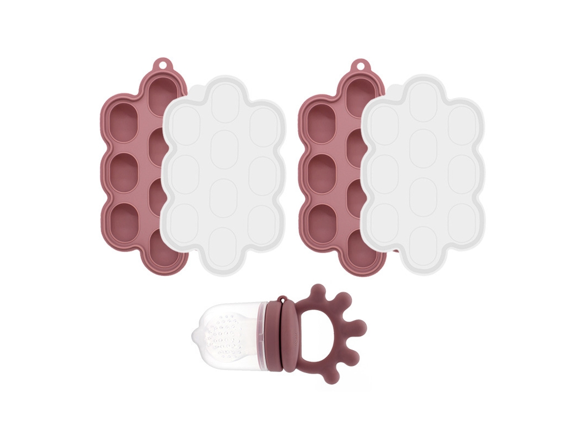 Conjunto Alimentador Bebé EIFSON 6+ Meses com Molde Picolé Silicone Macio (rosa Escuro)