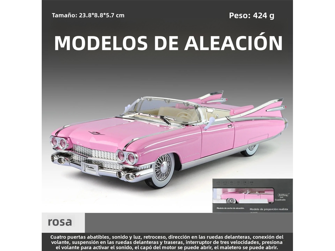 (rosa) Modelo De Carro Retrô Cadillac Eldorado, Escala 1:24, Com Efeitos De Som E Luz.