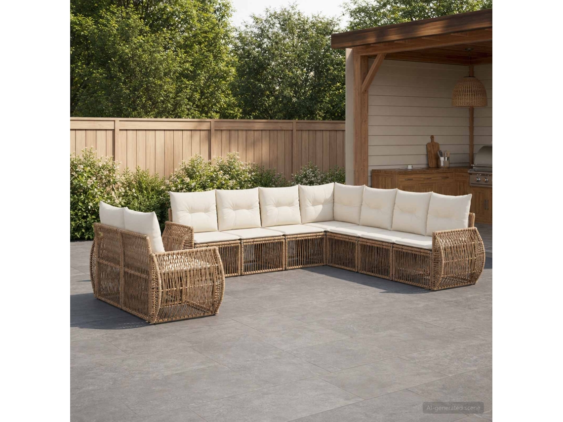Vidaxl Conjunto De Sofá De Jardim 9 Unid. Bege E Branco Creme Vime Pe