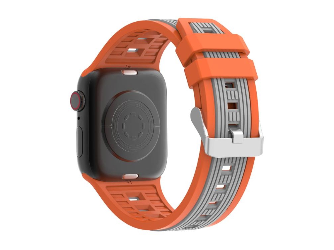 Bracelete para Apple Watch 42/41/40/38mm Silicone com Listras Verticais em Dois Tons Laranja + Cinza XIAOMOYU