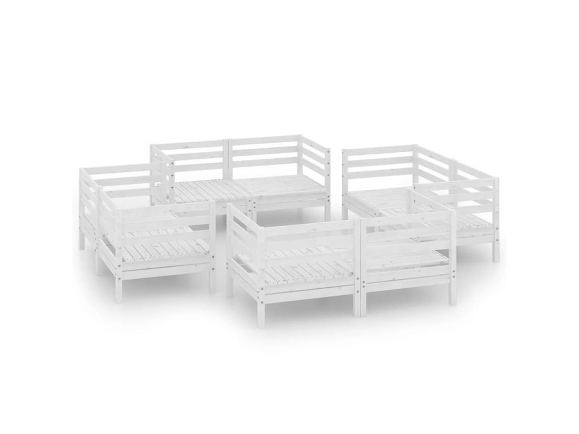 8 Pcs Conjunto Lounge de Jardim Pinho Maciço Branco MAISON EXCLUSIVE