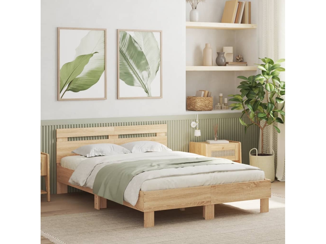 Vidaxl Estrutura Cama C/ Cabeceira Derivados Madeira Carvalho Sonoma