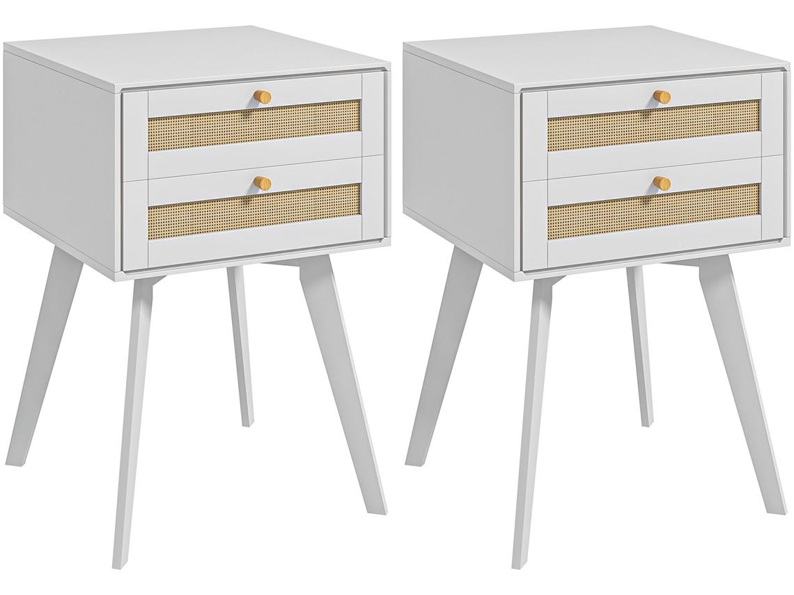 Mesinhas de Cabeceira Mdf, Melamina de Madeira e Vime Cor Branco 40x40x60 cm Homcom