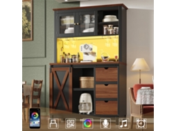 Armário Alto Preto Led Controlável Por App Com Gaveta, Buffet De Porta Corrediça E Três Gavetas Design Moderno