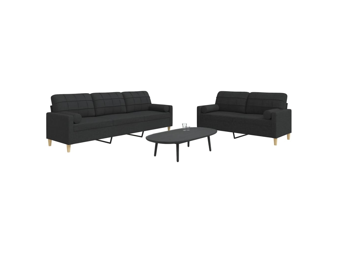 Vidaxl 2 Pcs Conjunto De Sofás Com Almofadas Decorativas Tecido Preto