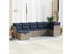 Vidaxl 7 Pcs Conjunto Sofás P/ Jardim C/ Almofadões Vime Pe Cinzento