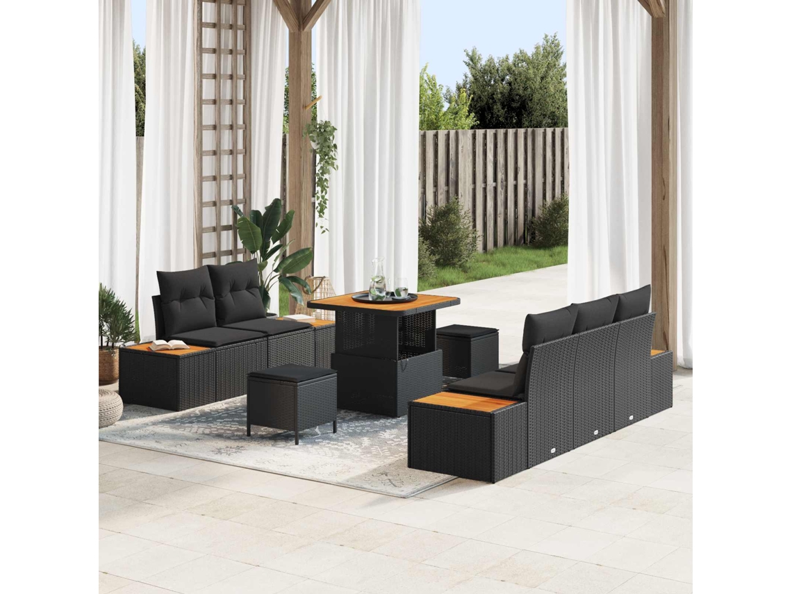 Vidaxl Conjunto De Sofá De Jardim 8 Unid. 7-número De Lugares Preto