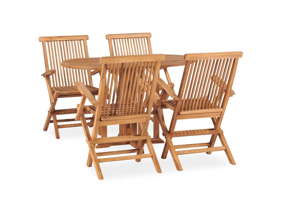 Vidaxl 5 Pcs Conjunto Jantar Dobrável P/ Exterior Madeira Teca Maciça