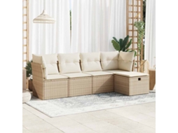 Vidaxl 5 Pcs Conjunto De Sofás P/ Jardim Com Almofadões Vime Pe Bege