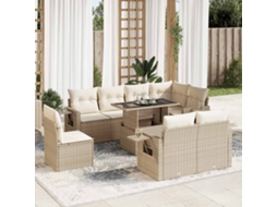 Vidaxl 9 Pcs Conjunto De Sofás P/ Jardim Com Almofadões Vime Pe Bege