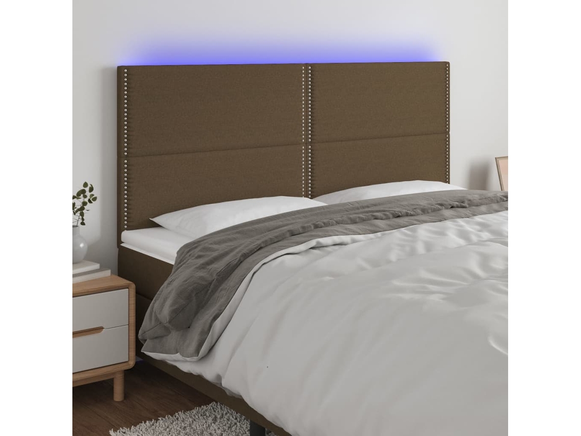 Vidaxl Cabeceira De Cama C/ Led Tecido 180x5x118/128 Cm Verde