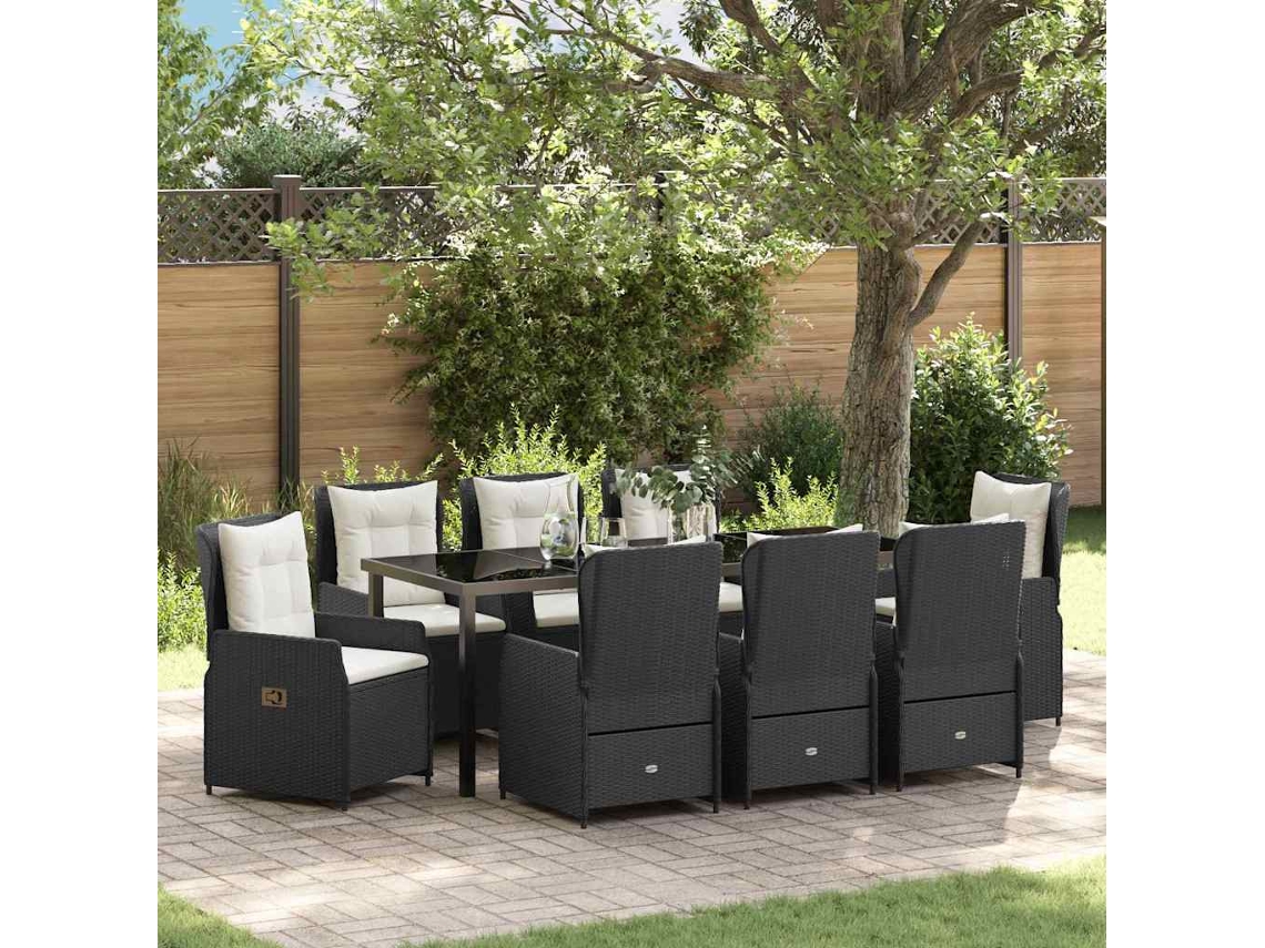 Vidaxl Conjunto De Jantar Para Jardim 9 Unid. Preto Vime Pe